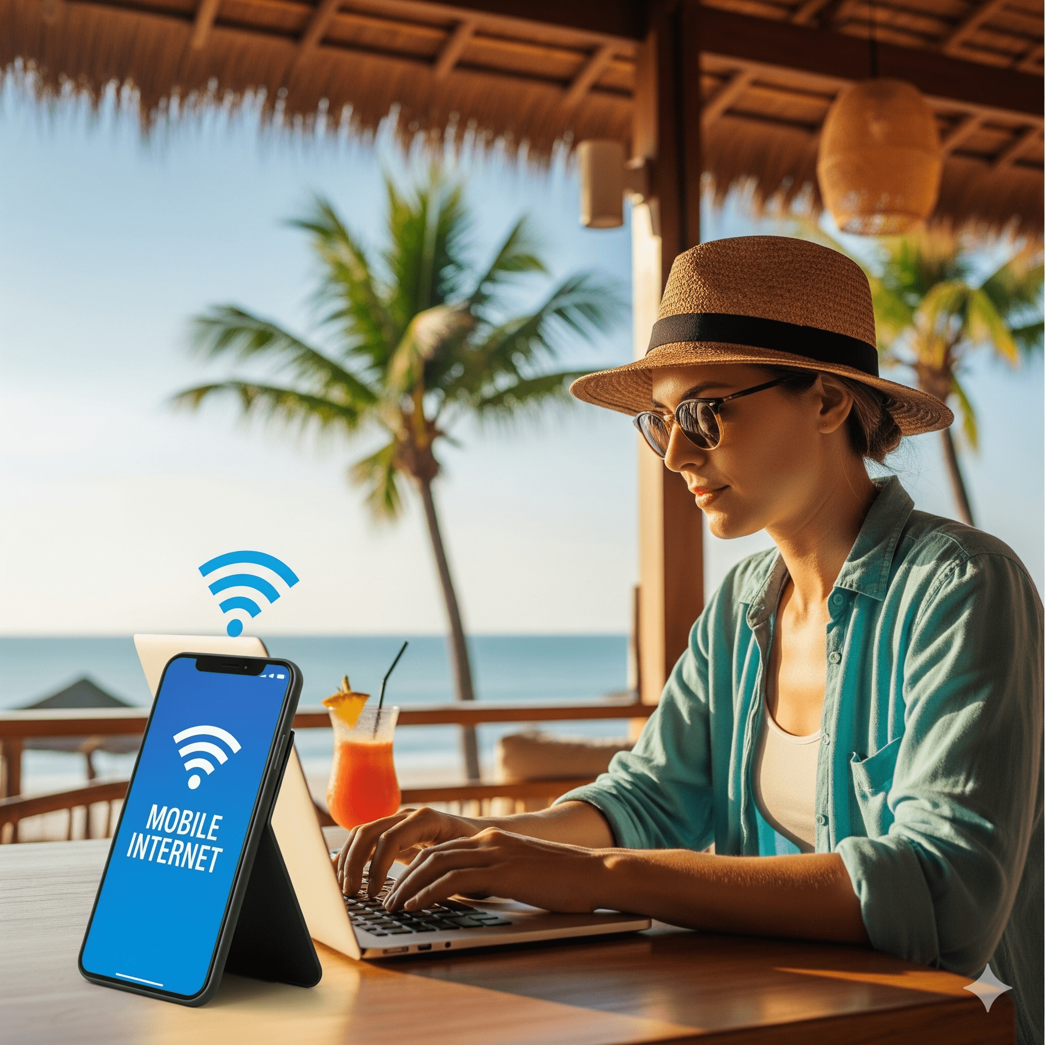 Digital nomad working remotely with eSIM connectivity